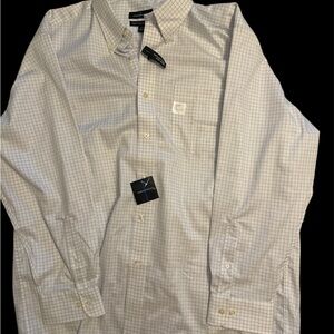 Men's White Checkered Button-Down Shirt